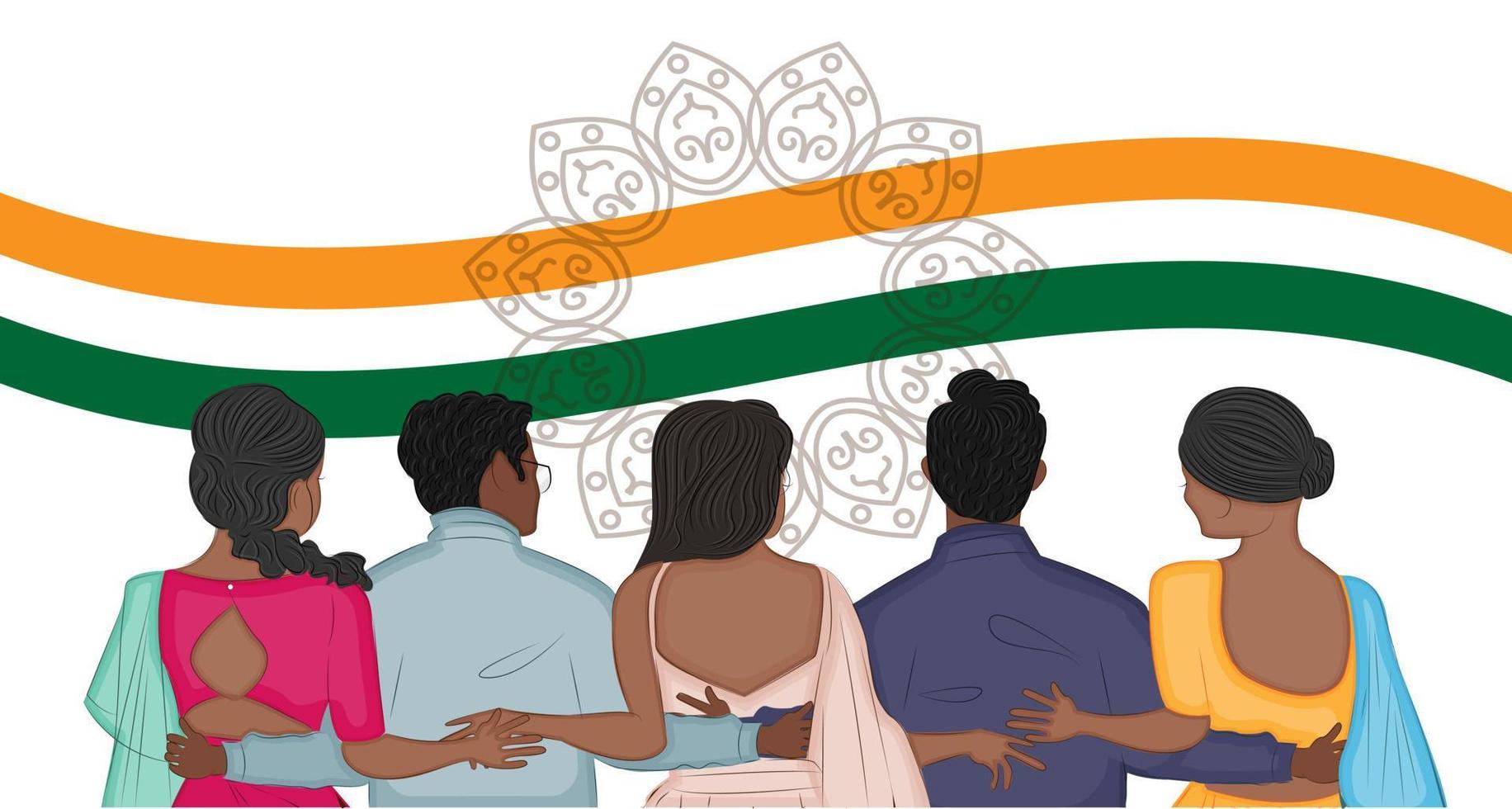 Residents of India celebrate Friendship Day, horizontal banner, greeting card, vector illustration