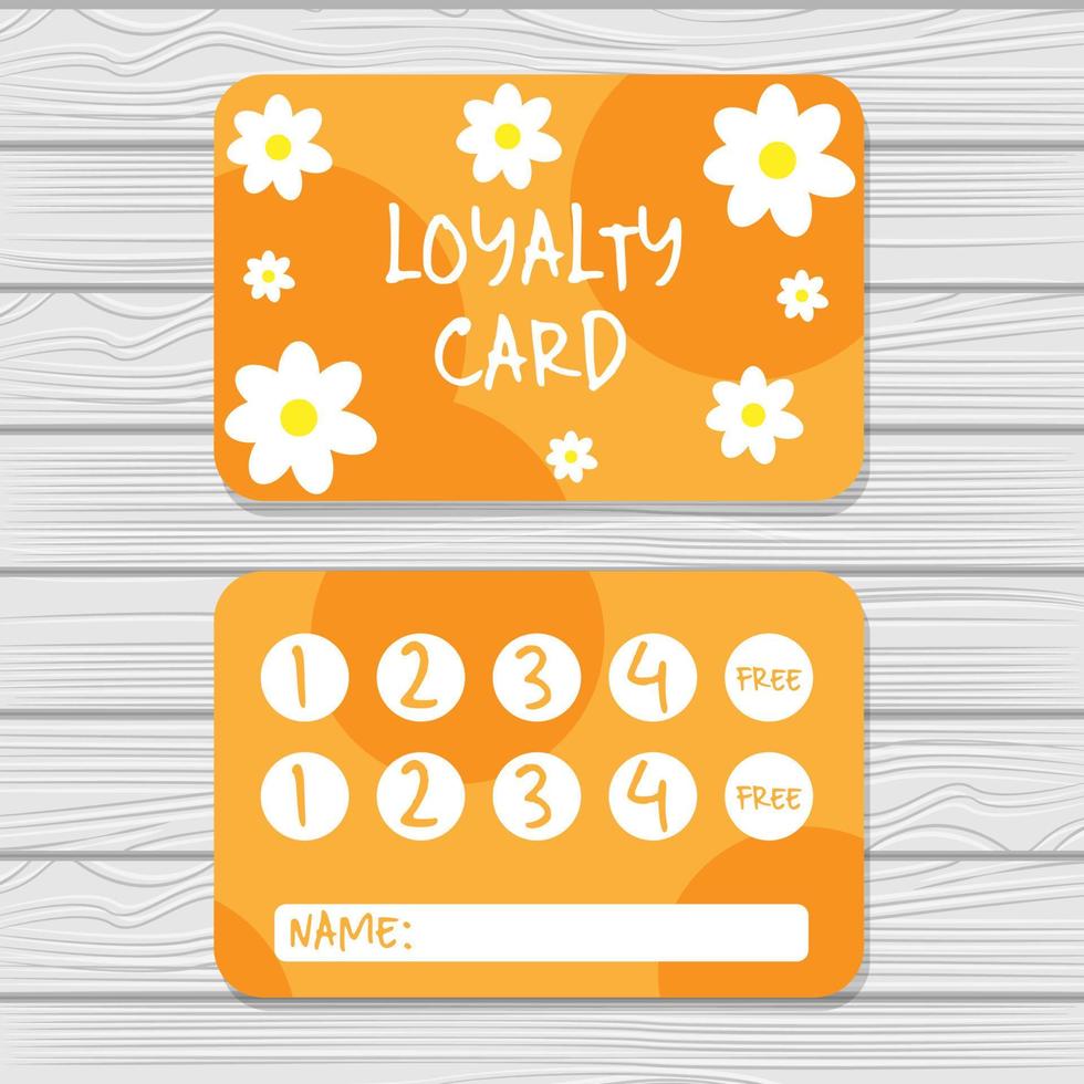Customer loyalty card, colorful summer design with daisies, vector illustration
