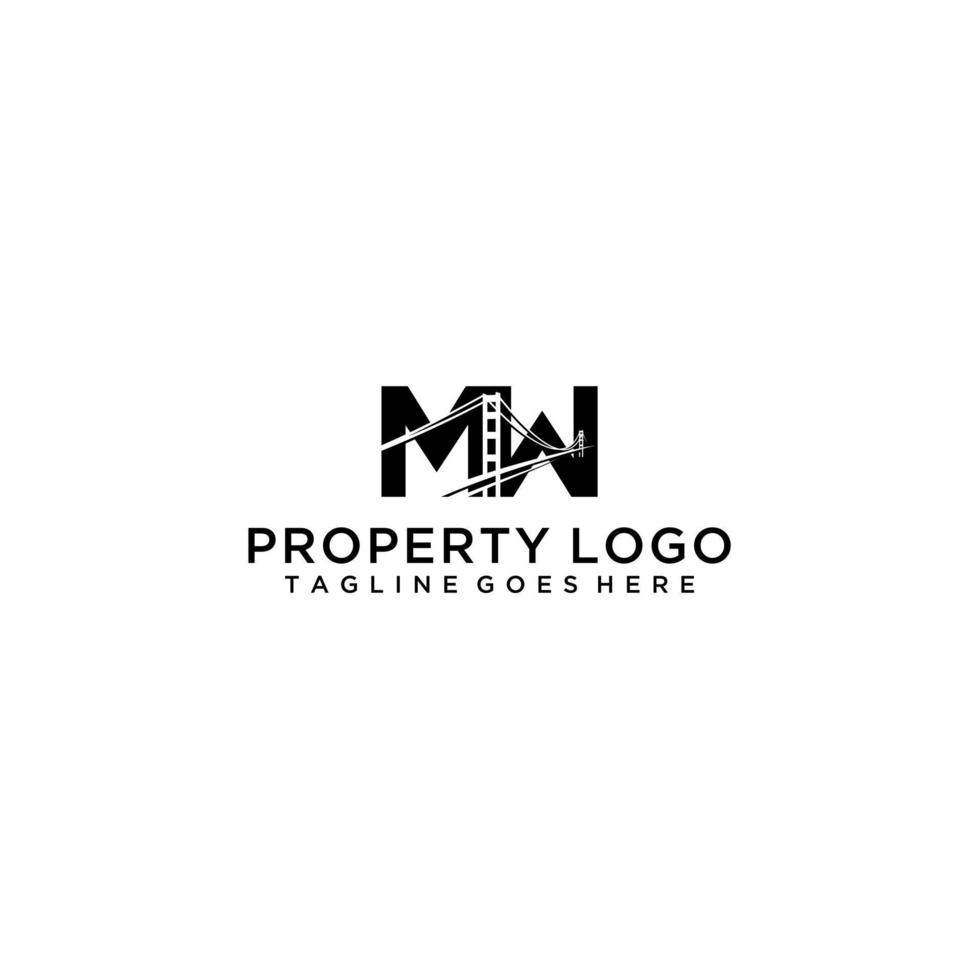 MW lettering with bridge for your logo design vector