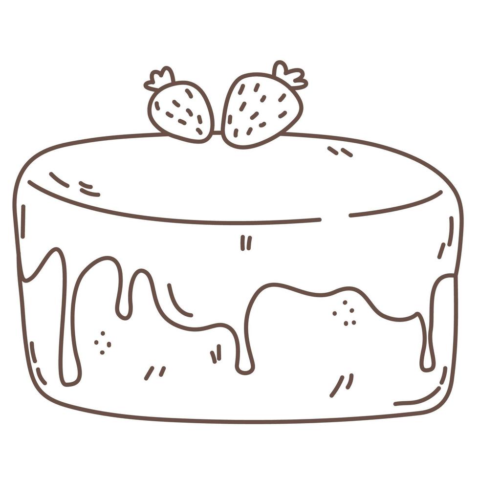 Strawberry cake in doodle vector