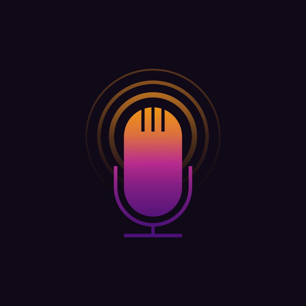 Studio table microphone . Webcast audio record design. Radio mic icon. Podcast emblem. Vector illustration