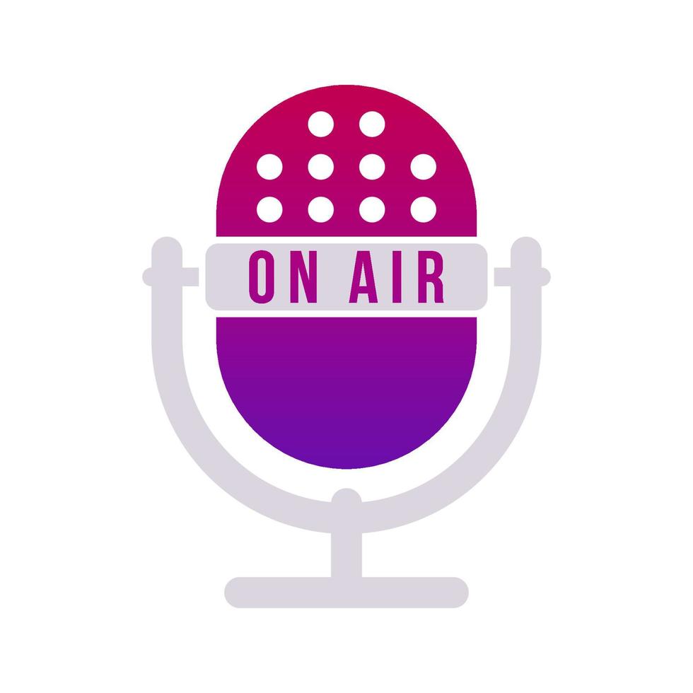 Gradient violet studio table microphone with text On Air. Vector radio mic icon.