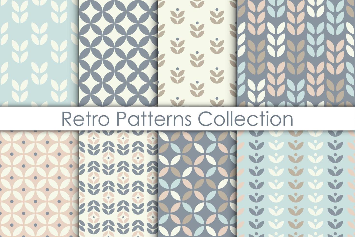 Set of Scandinavian style floral seamless pattern. Retro geometric textures collection. Vector wallpaper.