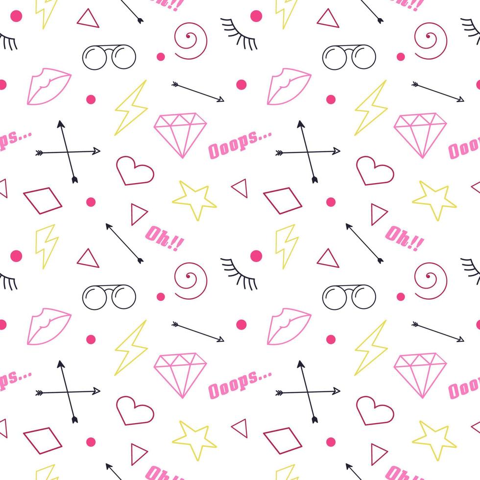 Seamless patterns with fashion doodles. Vector clip-art.