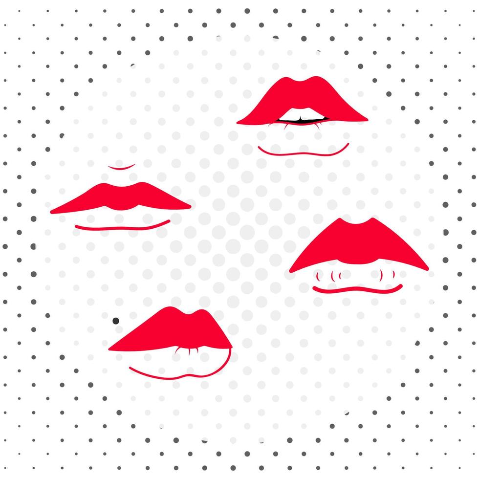 Set of red female lips. Vector illustration.