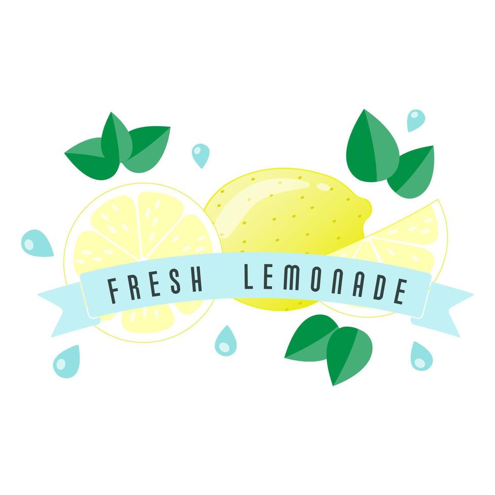 Lemon fruit label and banner - Fresh Lemonade. Vector illustration.