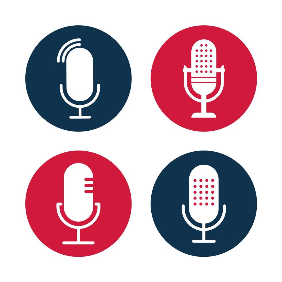conjunto de ilustraciones de iconos de radio. colección de micrófonos de mesa de estudio. emblema de podcast. ilustración vectorial vector