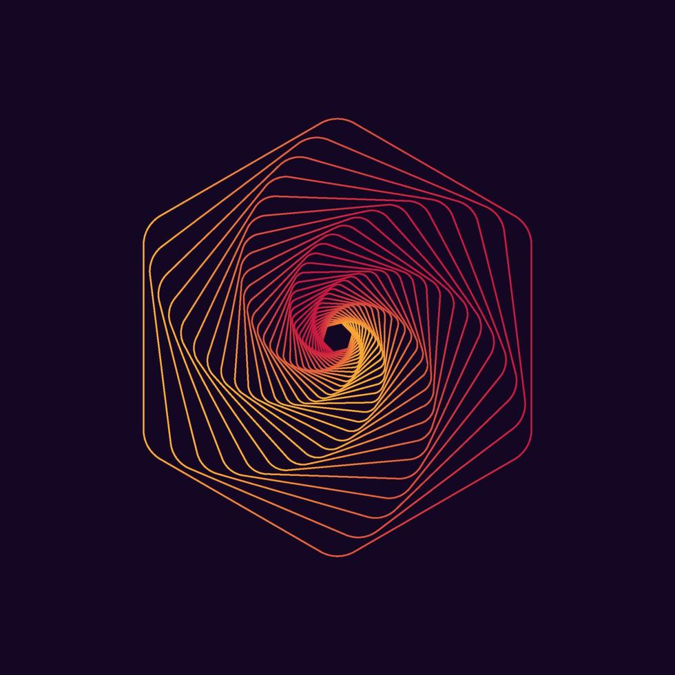 Abstract dynamic hexagonal shape. Colorful linear waves design. Vector template.