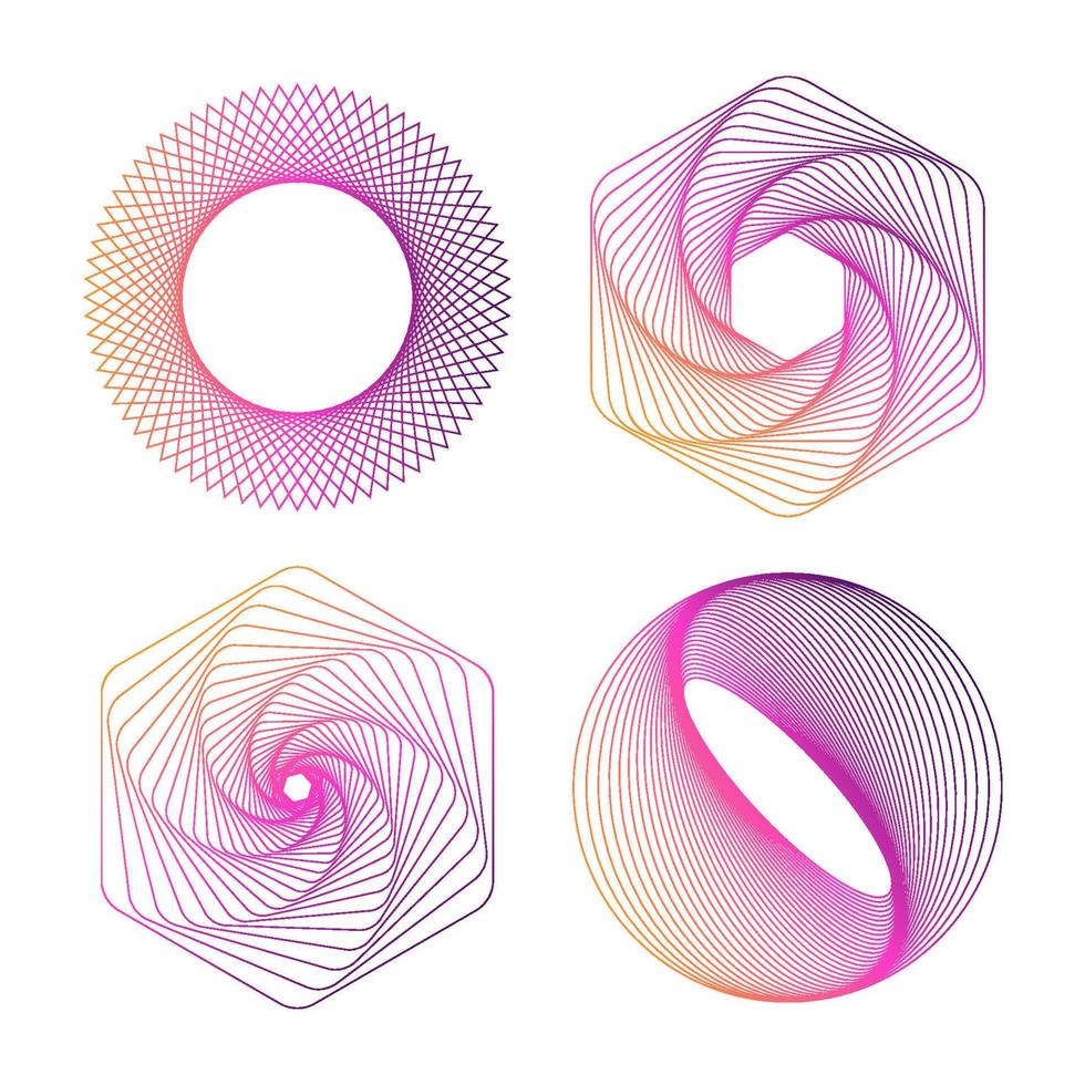 Abstract dynamic geometric shapes collection. Colorful linear waves design. Vector template.