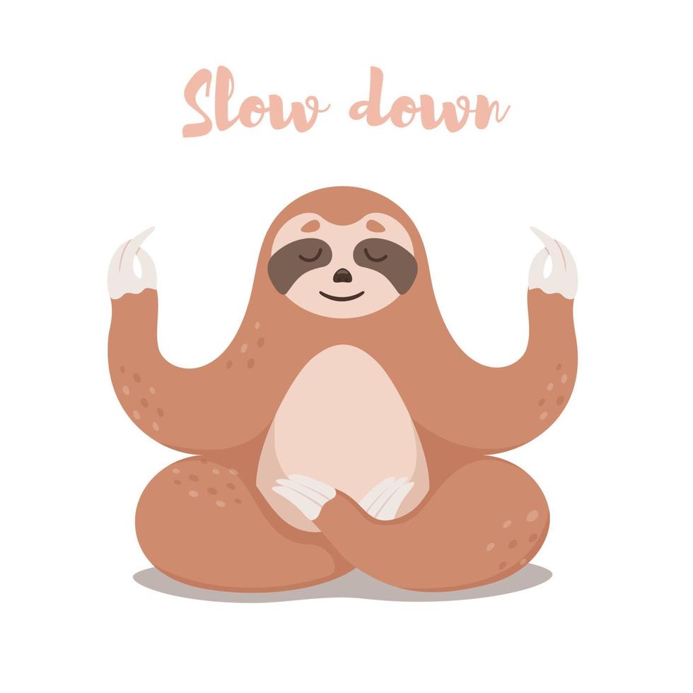 Cute Sloth sitting in Lotus yoga pose. Cartoon Sloth bear. Vector illustration.