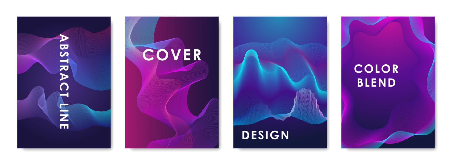 Set of 4 cover designs with abstract gradient shapes. Color flow illustration. Modern design template for covers, posters, flyers, banners, greeting card, booklets and brochures. vector