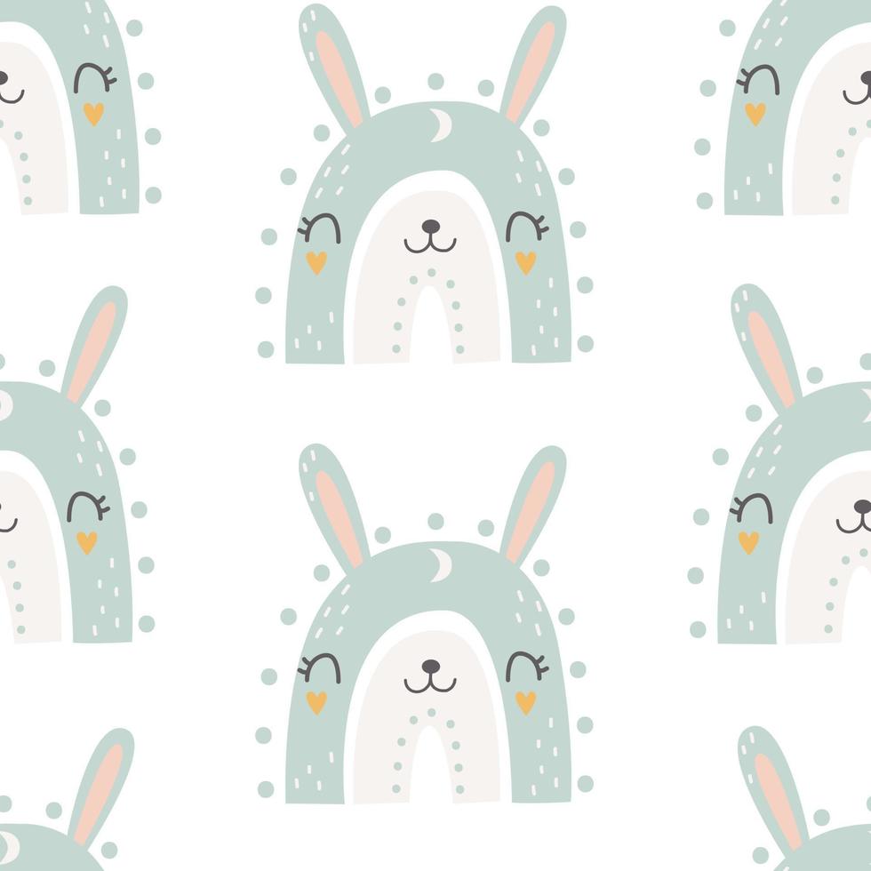 Seamless rainbow pattern with bunny face. Vector illustration