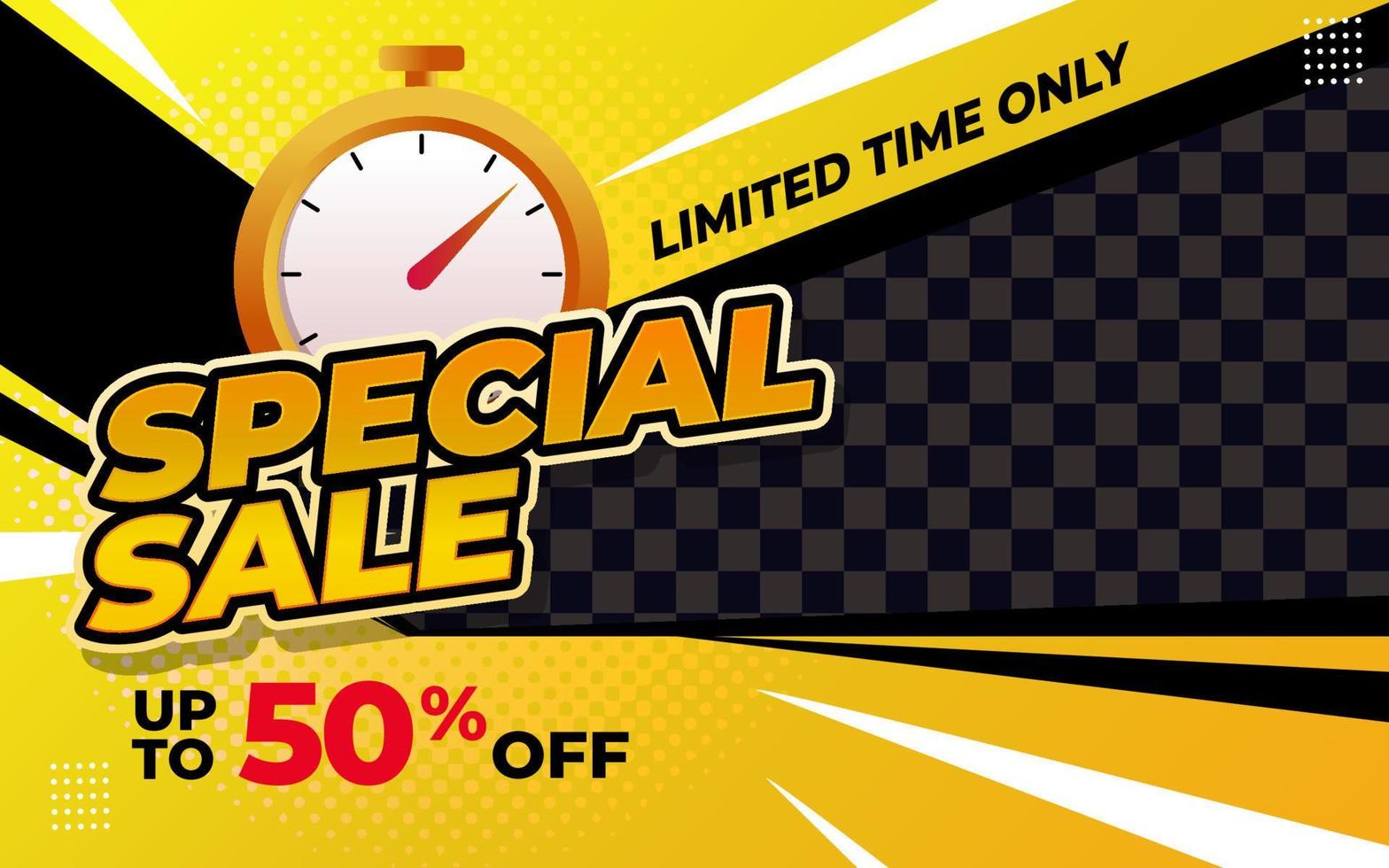 Special sale banner template in yellow color. Online shop discount promotion vector