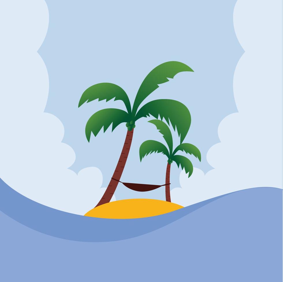 ilustración vectorial de fondo de playa con hermosa isla vector