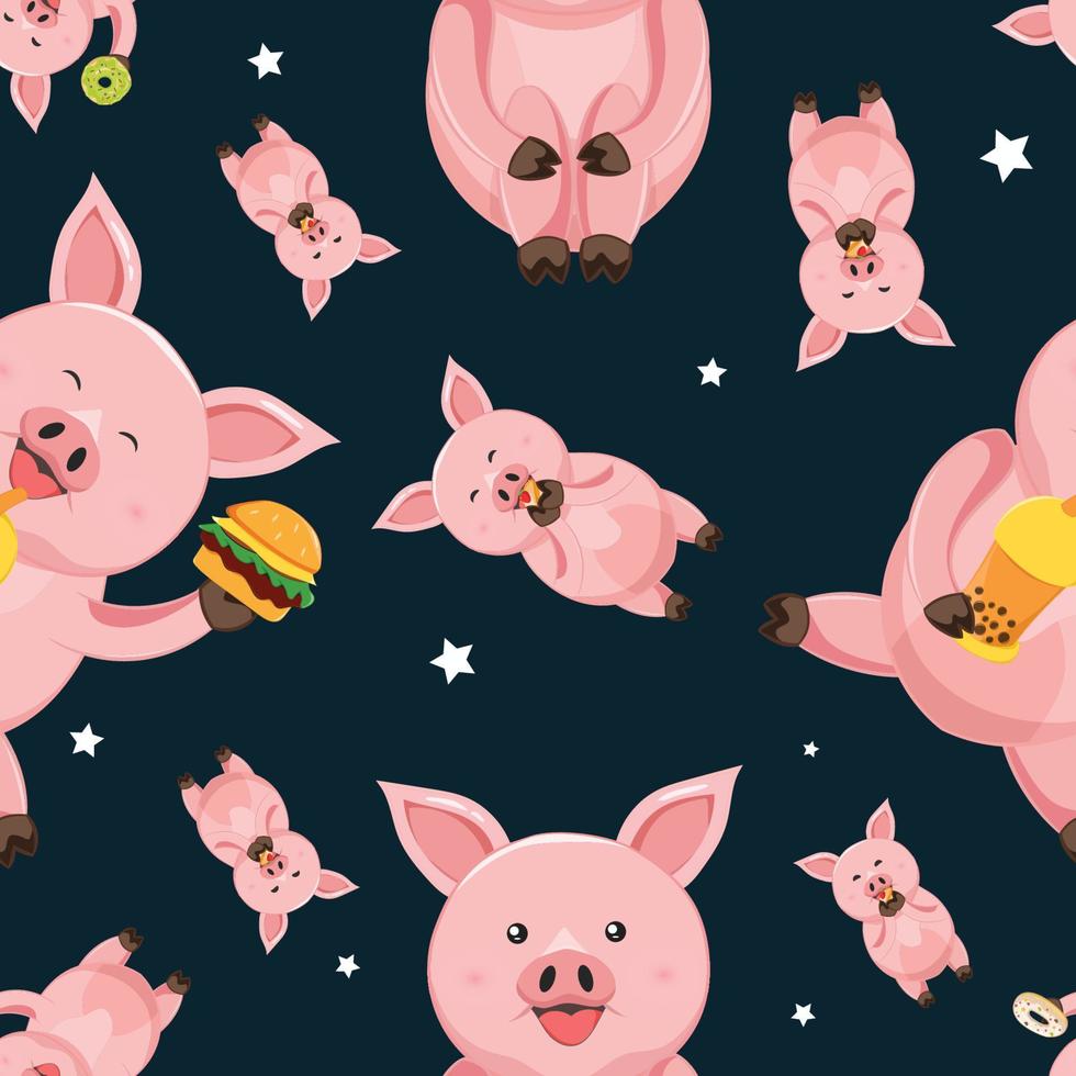 Cute pig animal cartoon seamless pattern vector