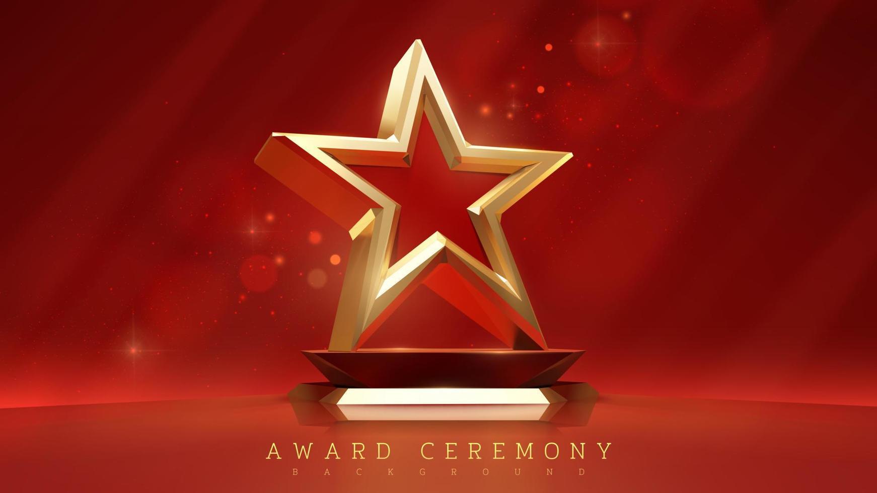 Award ceremony background with 3d gold star element and glitter light effect decoration and bokeh. vector