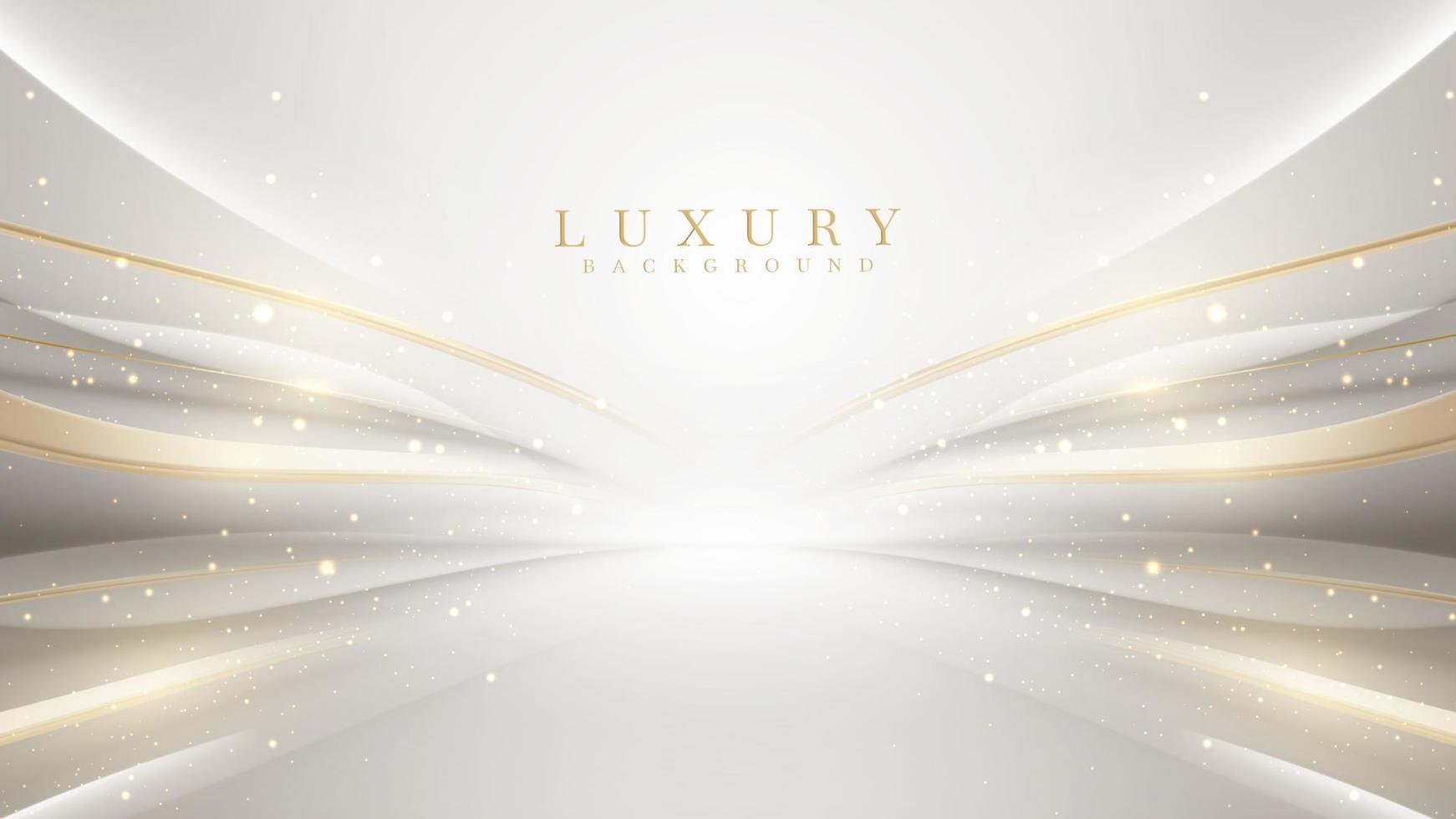 Luxury white background with golden line elements and curve light effect decoration and bokeh. vector