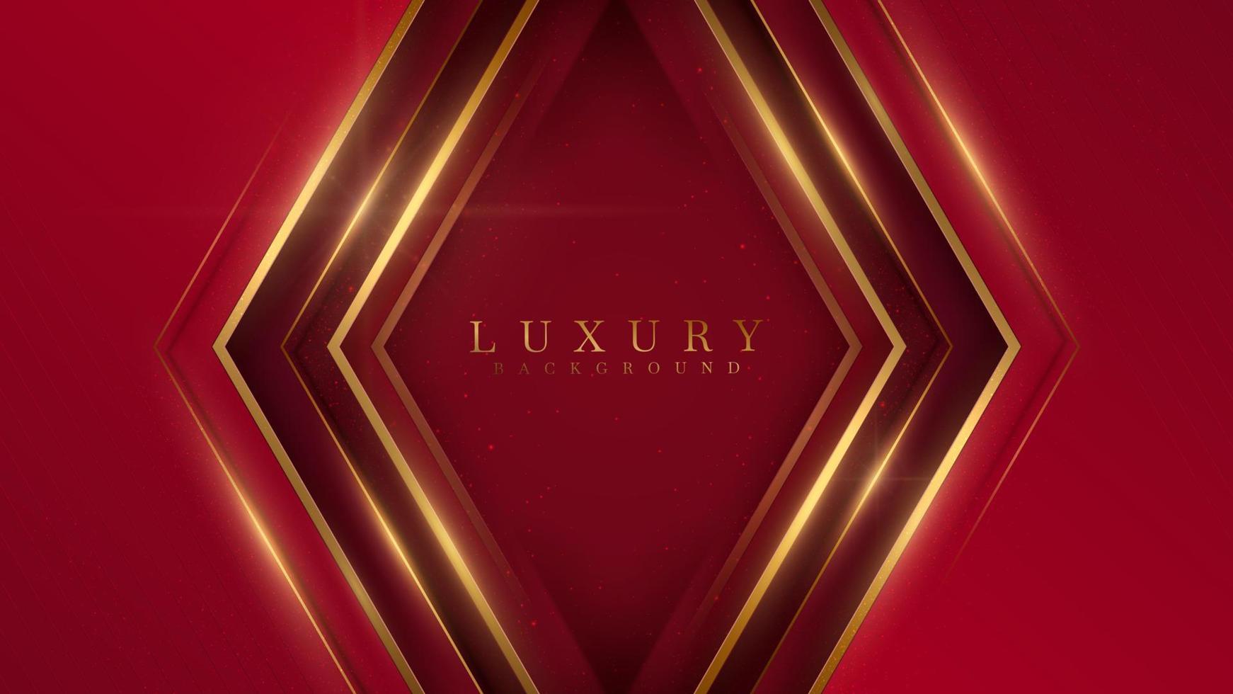 Red abstract luxury background with gold line element and glitter light effect decoration. vector