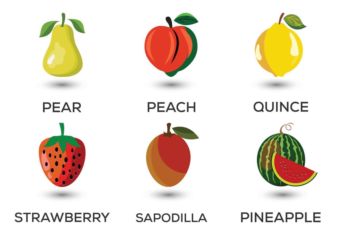 Set of fruits. Different colorful fruits. Fresh food, healthy eating concept. Vector illustration