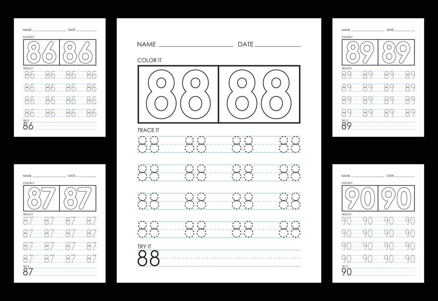 hojas de trabajo para rastrear y colorear números aprender números. vector