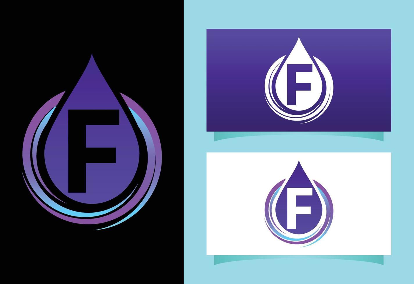 Initial F monogram alphabet with water drop in a spiral. Waterdrop logo design vector template. Font emblem. Modern vector logo for business and company identity