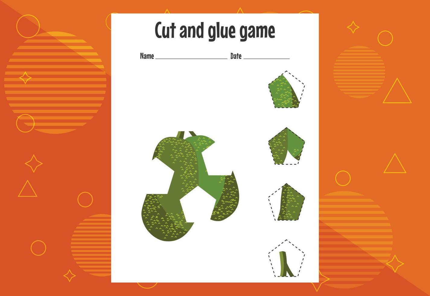 Cut and glue game for kids with fruits. Cutting practice for preschoolers. Education page vector