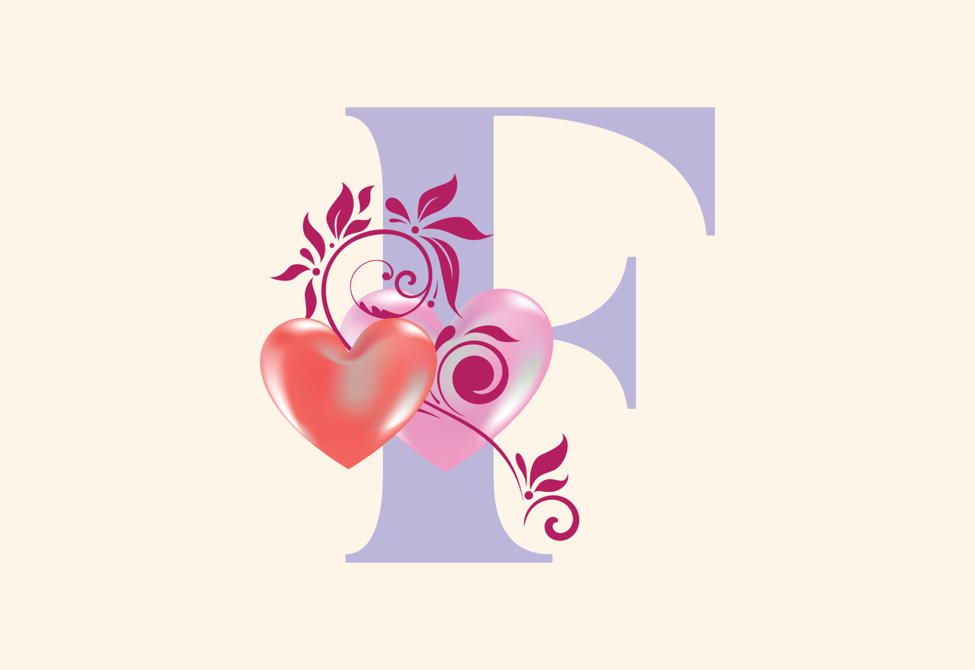 Floral F monogram letter with heart sign. Initial alphabet with botanical  elements. 8914685 Vector Art at Vecteezy