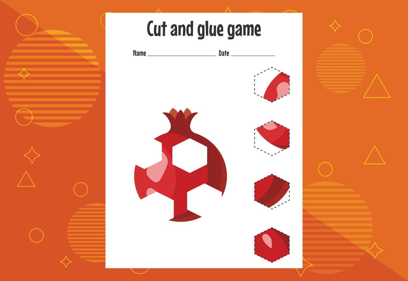 Cut and glue game for kids with fruits. Cutting practice for preschoolers. Education page vector