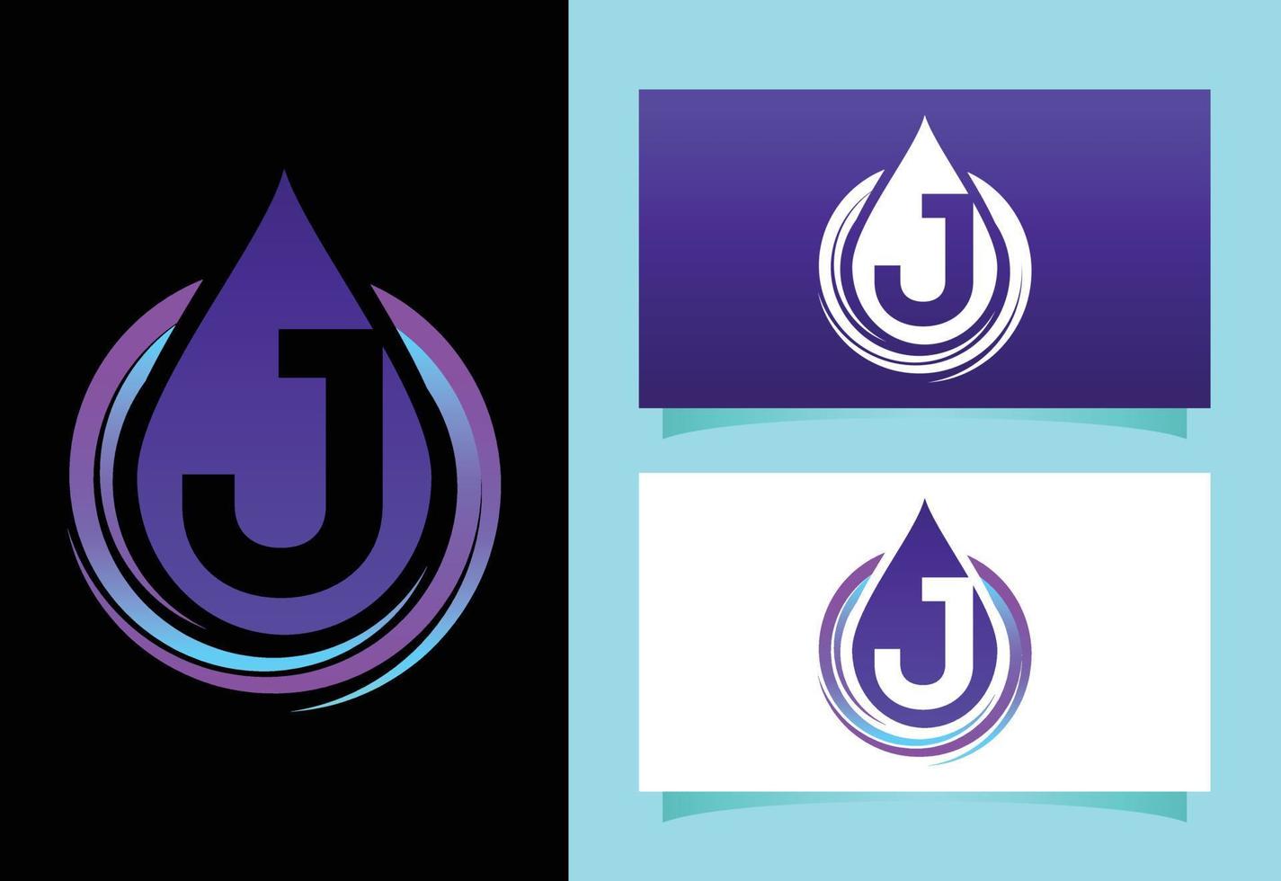 alfabeto inicial del monograma j con gota de agua en espiral. plantilla de vector de diseño de logotipo de gota de agua. emblema de fuente logotipo vectorial moderno para la identidad empresarial y empresarial