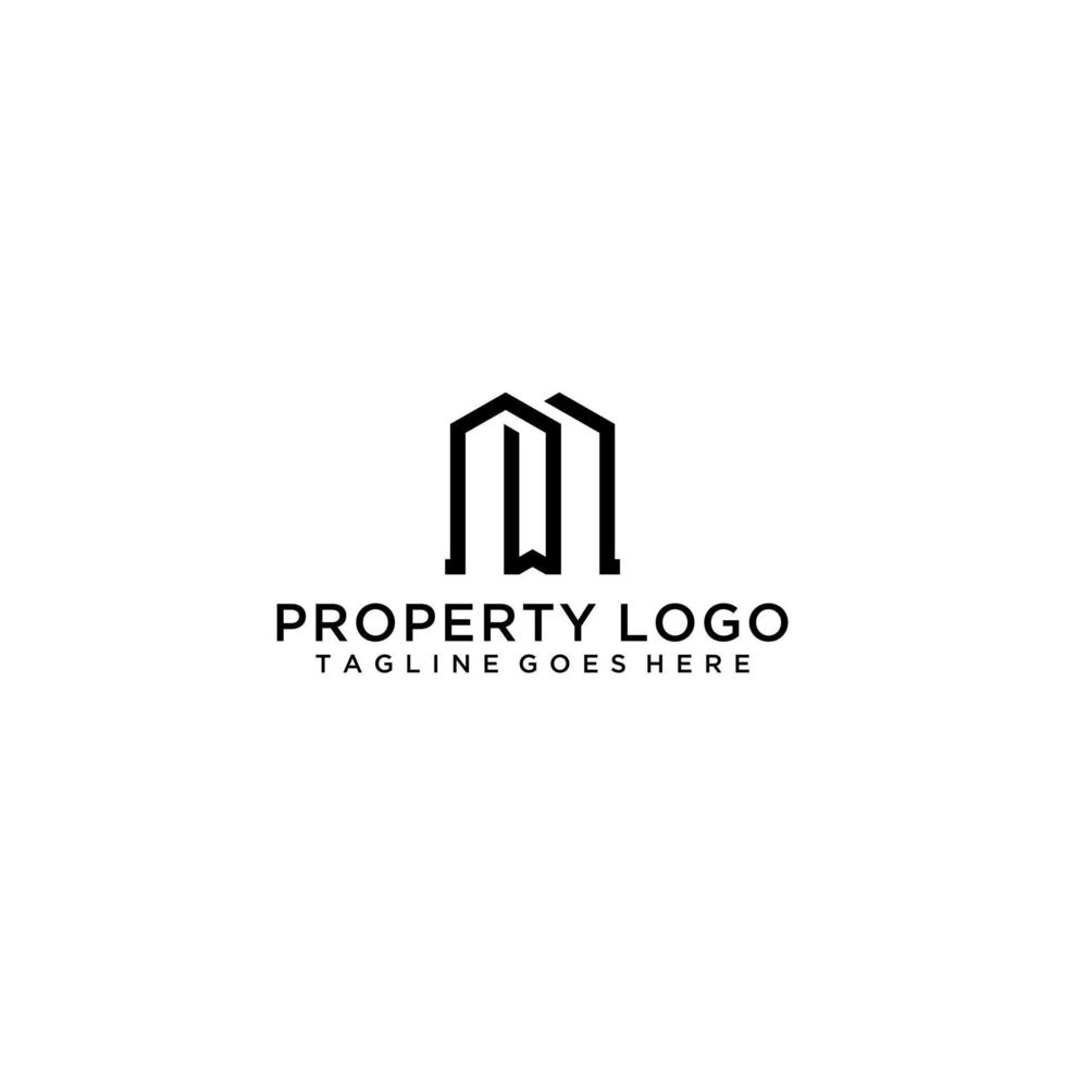 MW letters that form a very creative building for property and real estate logo design vector