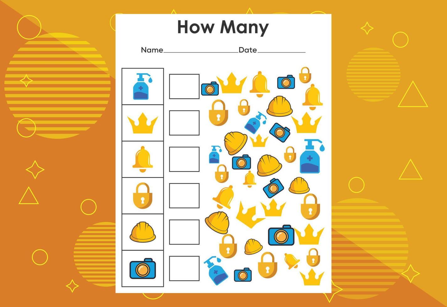 How many objects task. Educational children's game worksheet vector