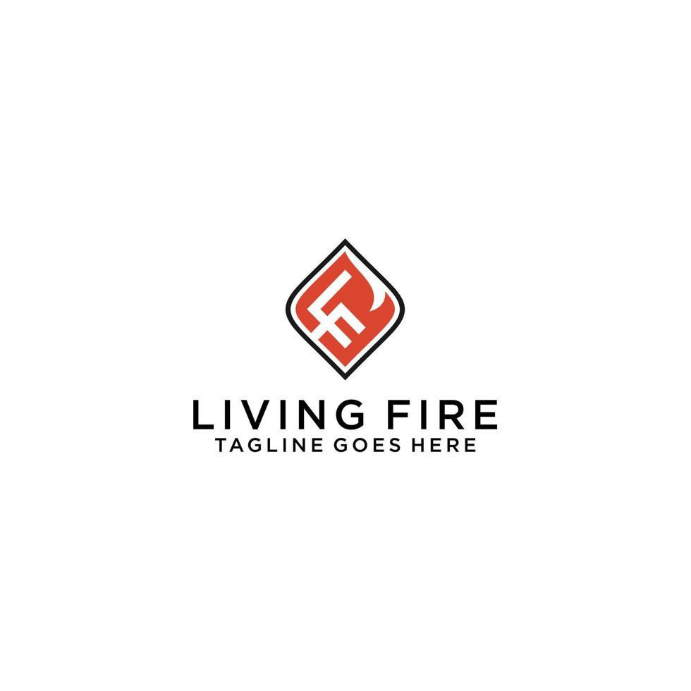 LF letter initial with fire in logo design template vector