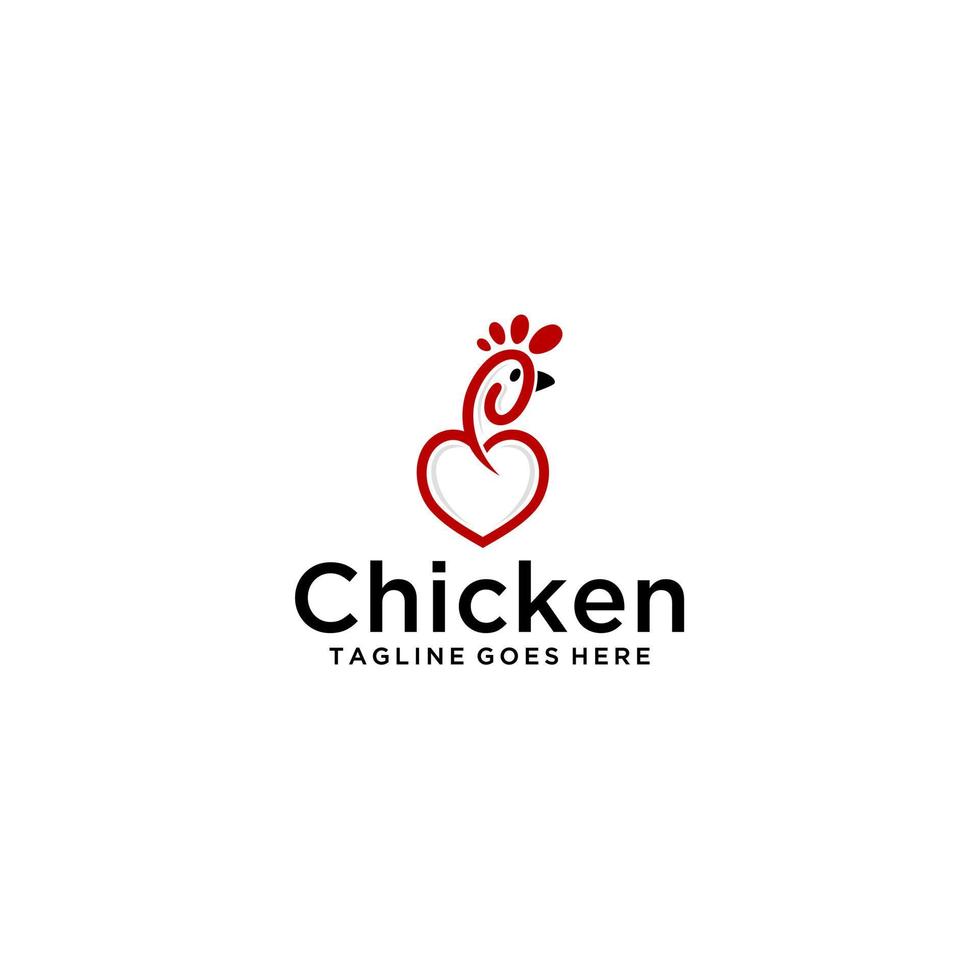 chicken and love logo sign design vector