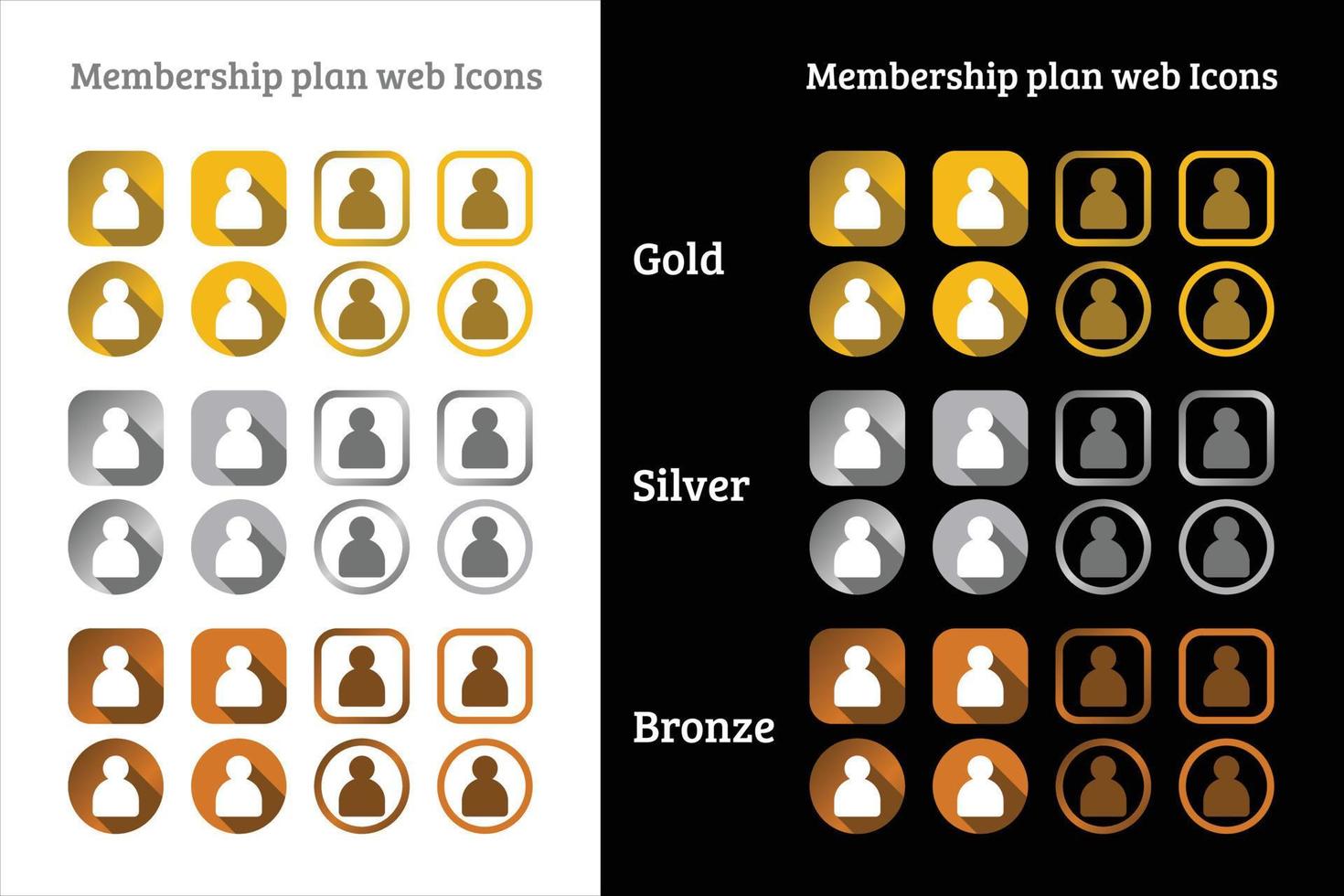 Membership plan web Icon design in Gold, Silver and Bronze color vector