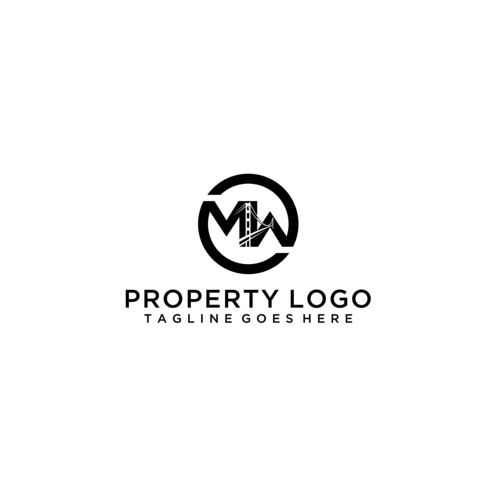 MW lettering with bridge for your logo design vector
