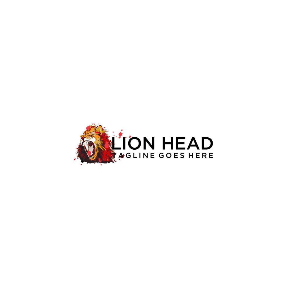 diseño de signo de logotipo de cabeza de león macho rugiente enojado vector