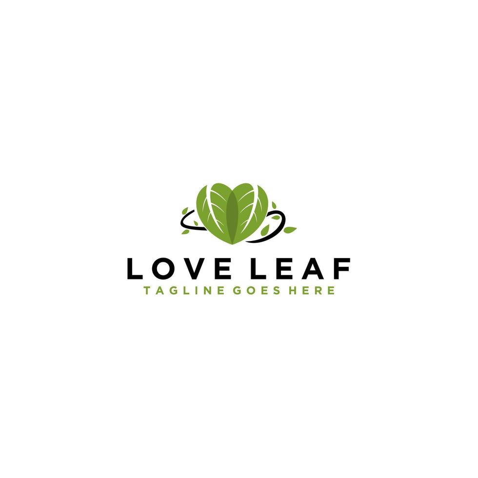 amor naturaleza plantilla de diseño de logotipo creativo. simple hoja verde y símbolo de forma de corazón. concepto de ecología. vector