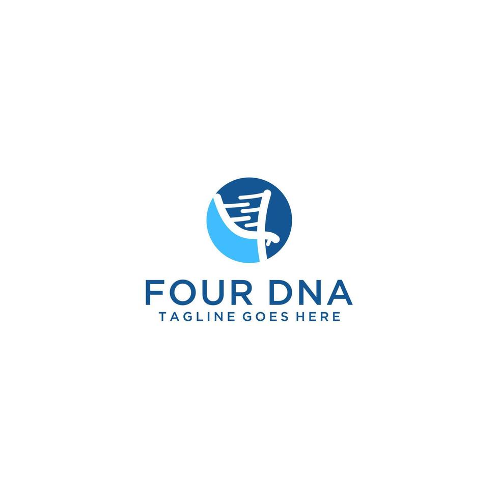 número 4 que componen el ADN con un toque creativo para el diseño del logotipo genético vector