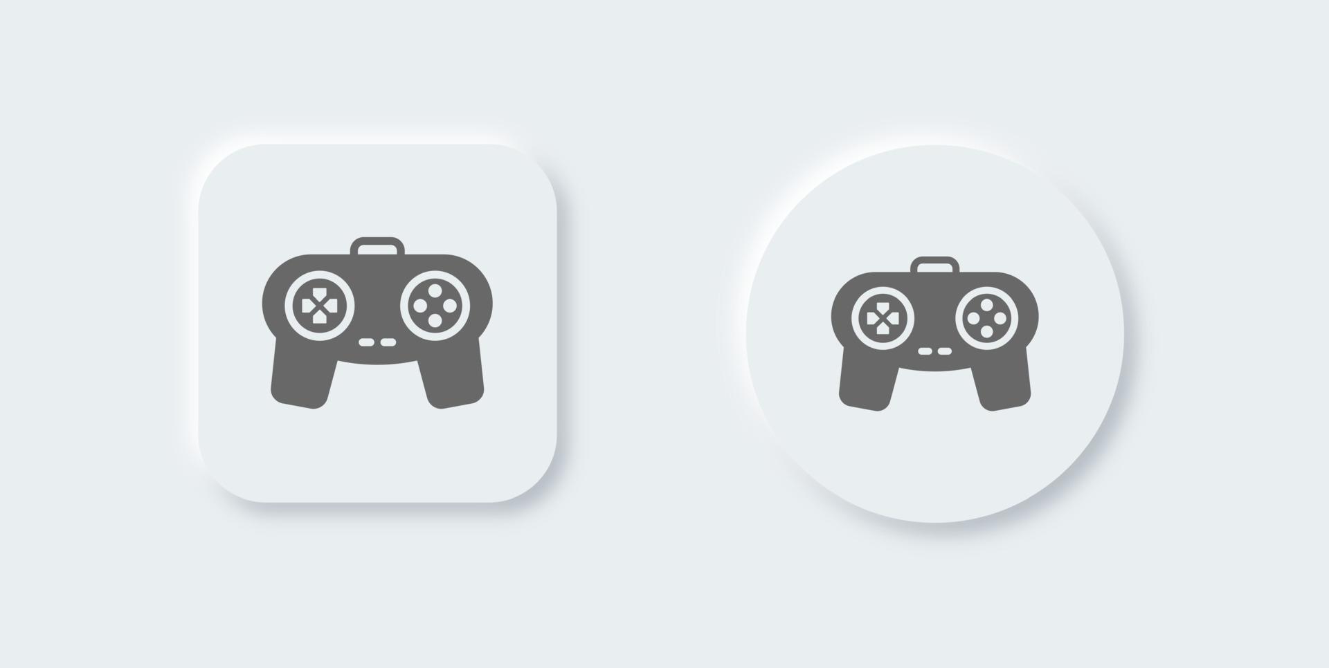 icono sólido de joystick en estilo de diseño neomórfico. Ilustración de vector de signo de consola de juegos.