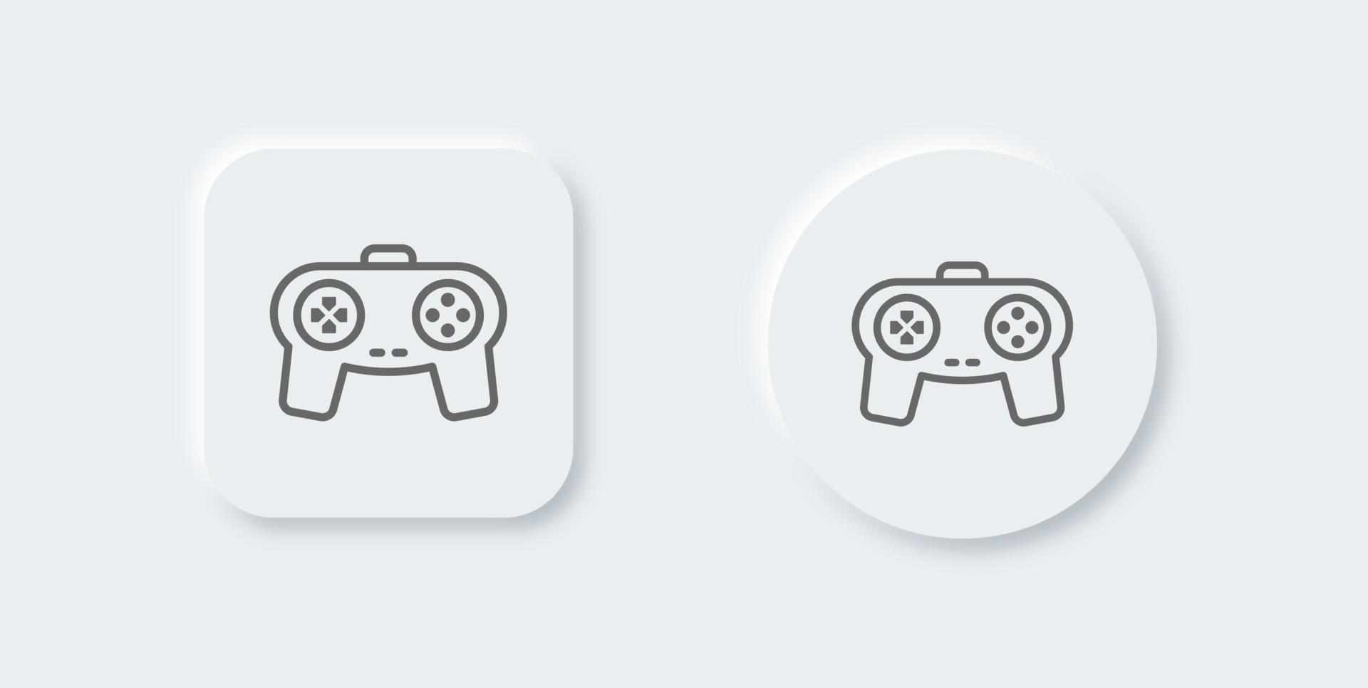 icono de línea de joystick en estilo de diseño neomórfico. Ilustración de vector de signo de consola de juegos.