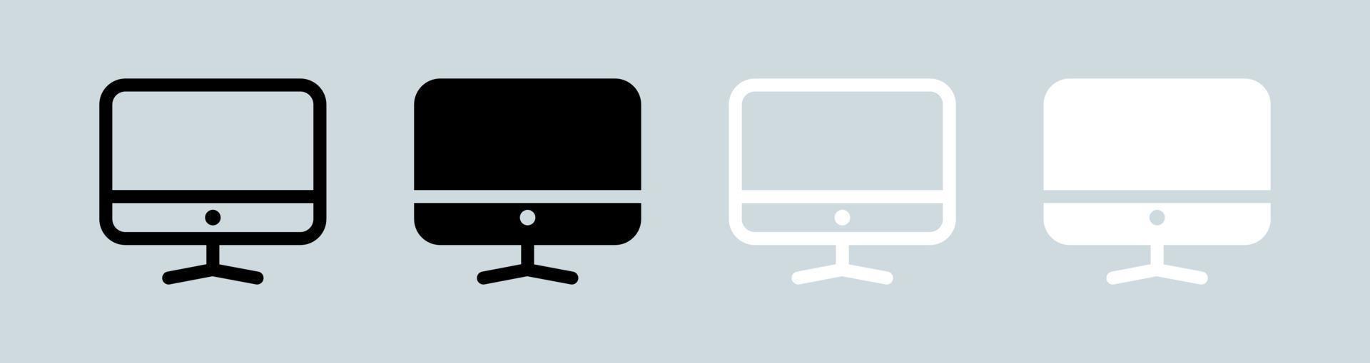 icono de la computadora en colores blanco y negro. monitor de escritorio signos ilustración vectorial. vector