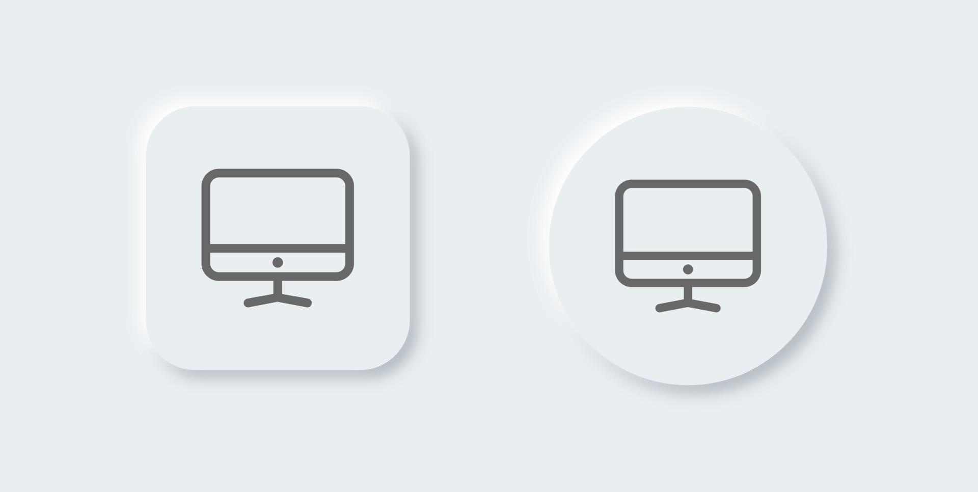 Computer line icon in neomorphic design style. Desktop monitor signs vector illustration.