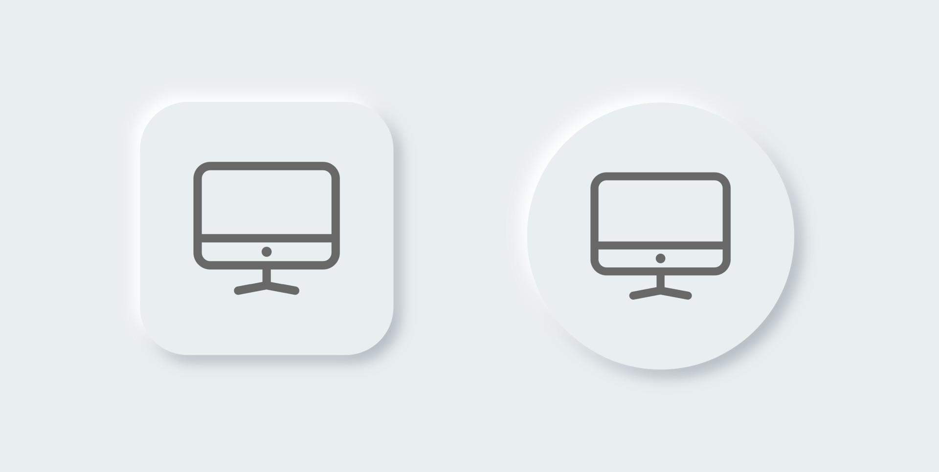 icono de línea de computadora en estilo de diseño neomórfico. monitor de escritorio signos ilustración vectorial. vector