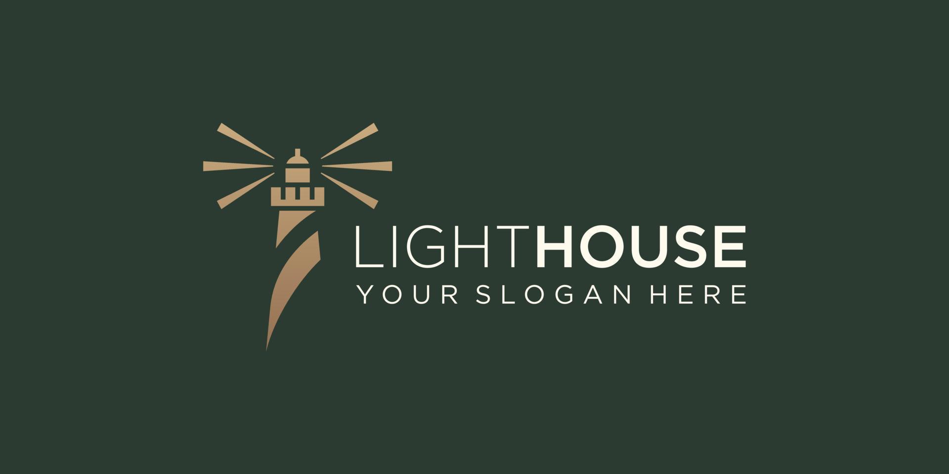 Lighthouse Searchlight Beacon Tower Island Simple style logo design. vector