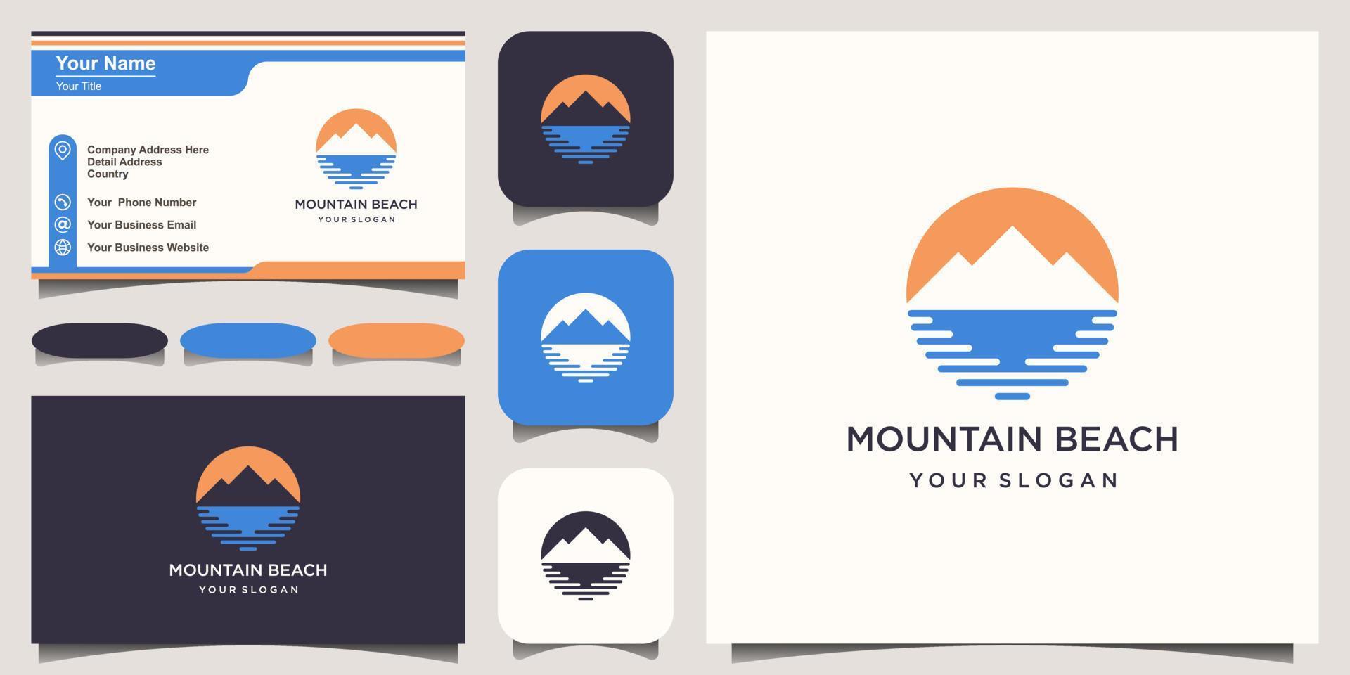 minimalist mountain and wave logo design template. vector