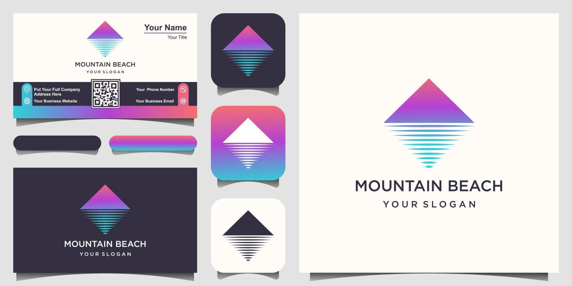 minimalist mountain and wave logo design template. vector