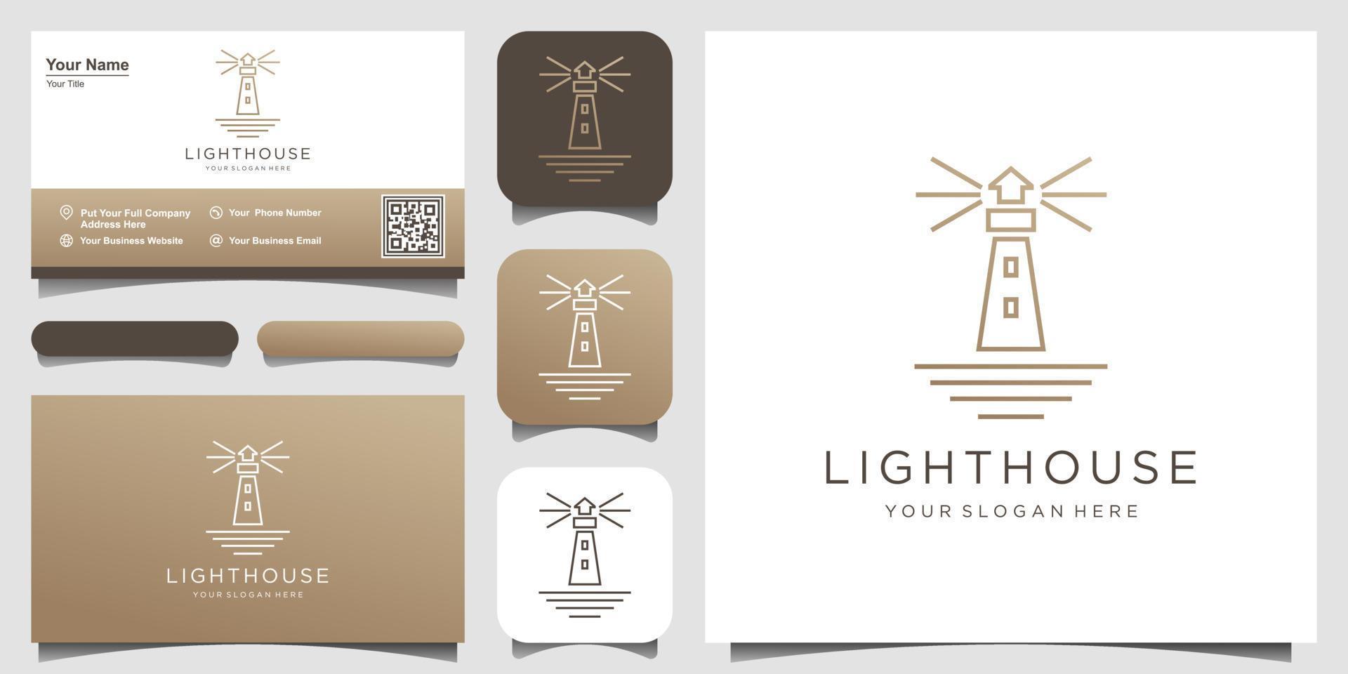 Lighthouse Searchlight Beacon Tower Island Simple Line Art style logo design. vector