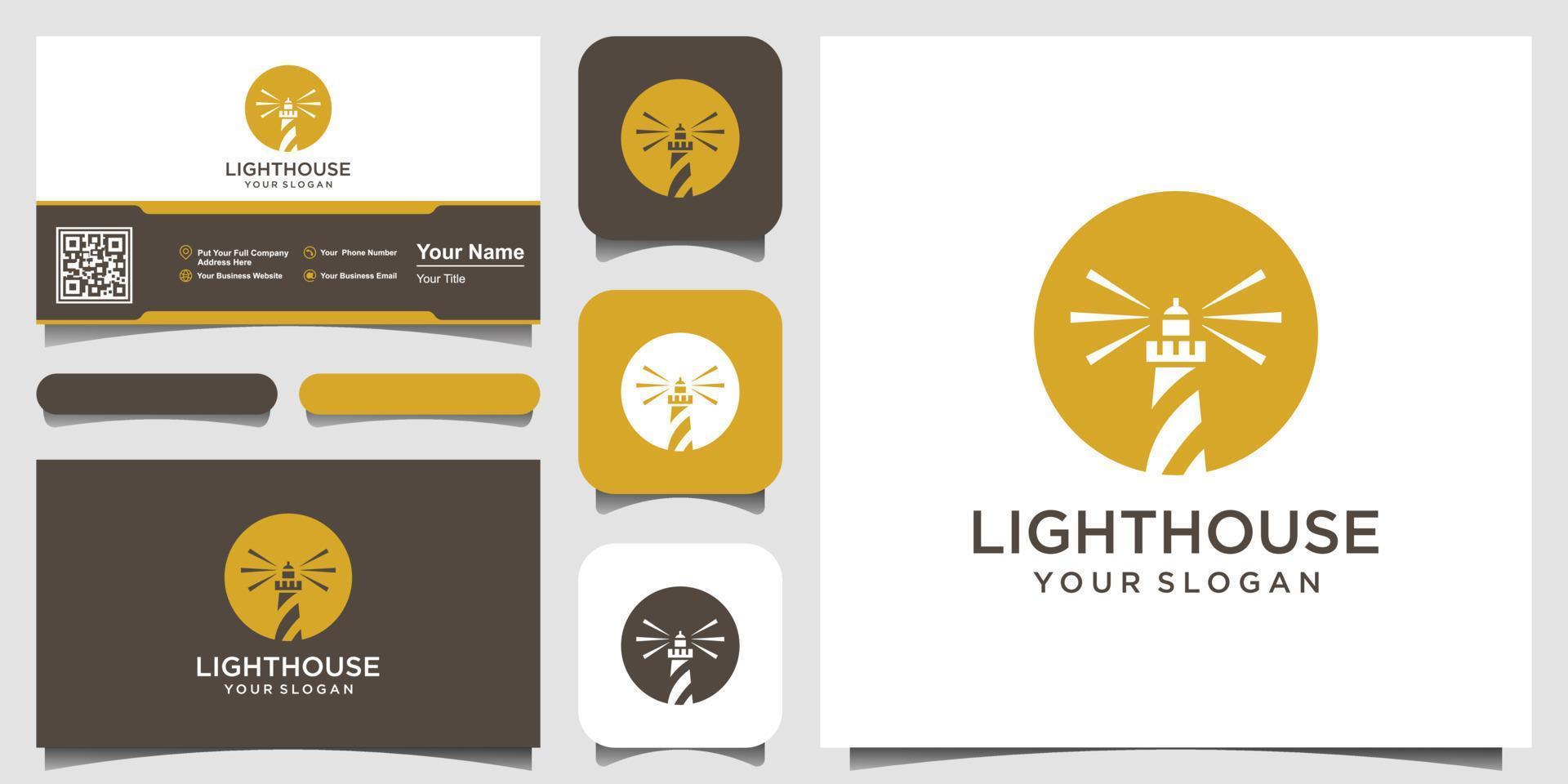 Lighthouse Searchlight Tower Island with circle concept Simple Line Art style logo design. vector