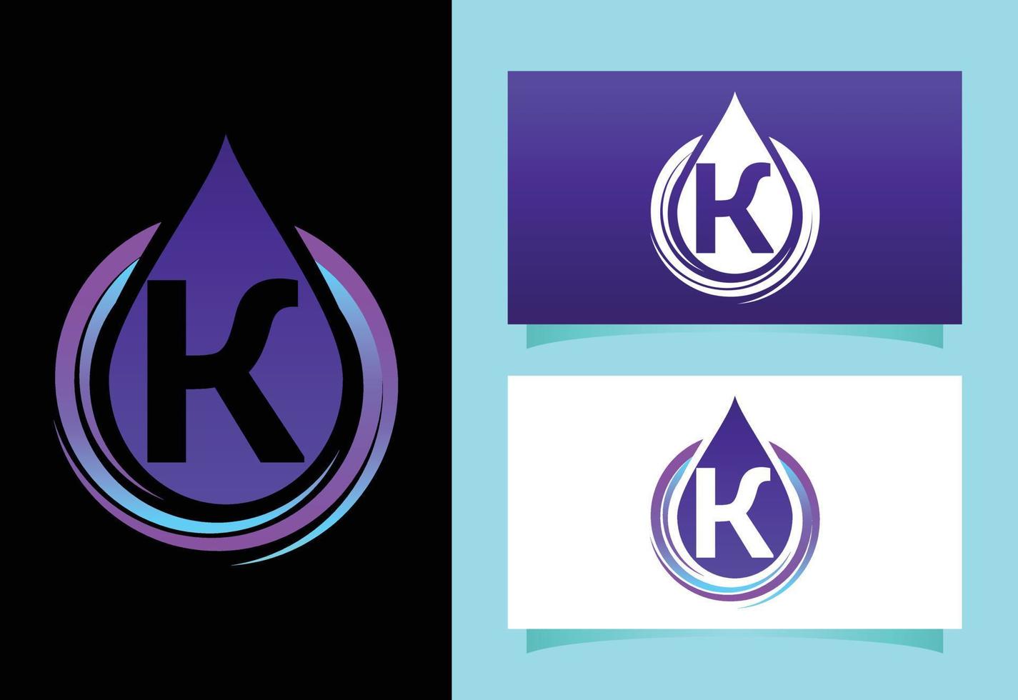 Initial K monogram alphabet with water drop in a spiral. Waterdrop logo design vector template. Font emblem. Modern vector logo for business and company identity