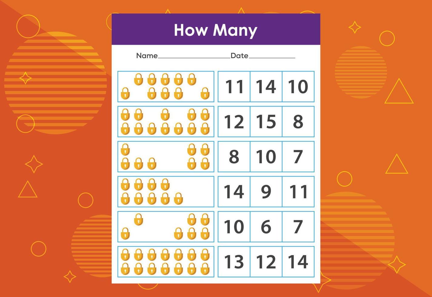 How many objects task. Educational children's game worksheet vector illustration